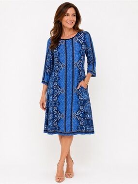 Studio One Navy and Ivory Paisley Sheath Dress